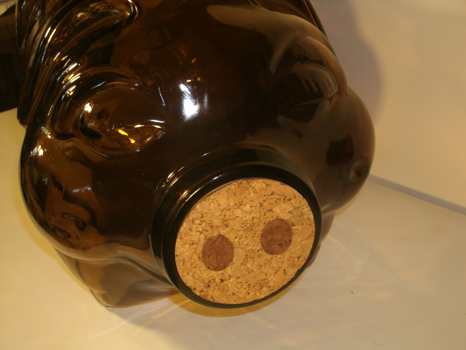 Large Pig Bottle Jar Amber Brown Libbey Glass Bank With Cork Etsy