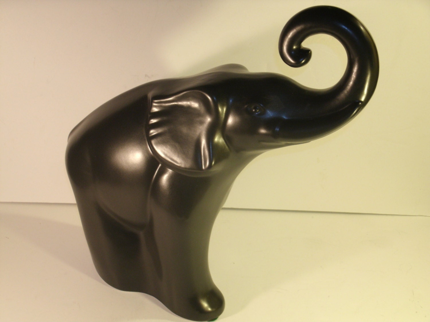 Large Ceramic Elephant Uplifted Trunk Matte Black Glaze Modern Etsy
