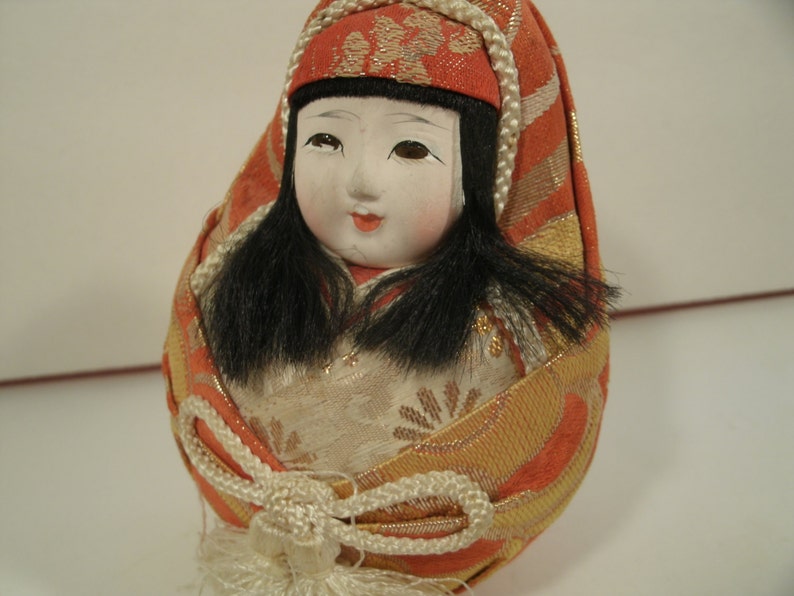 Japanese Bisque Doll Hand Painted Face Silk Kimono Metallic Etsy