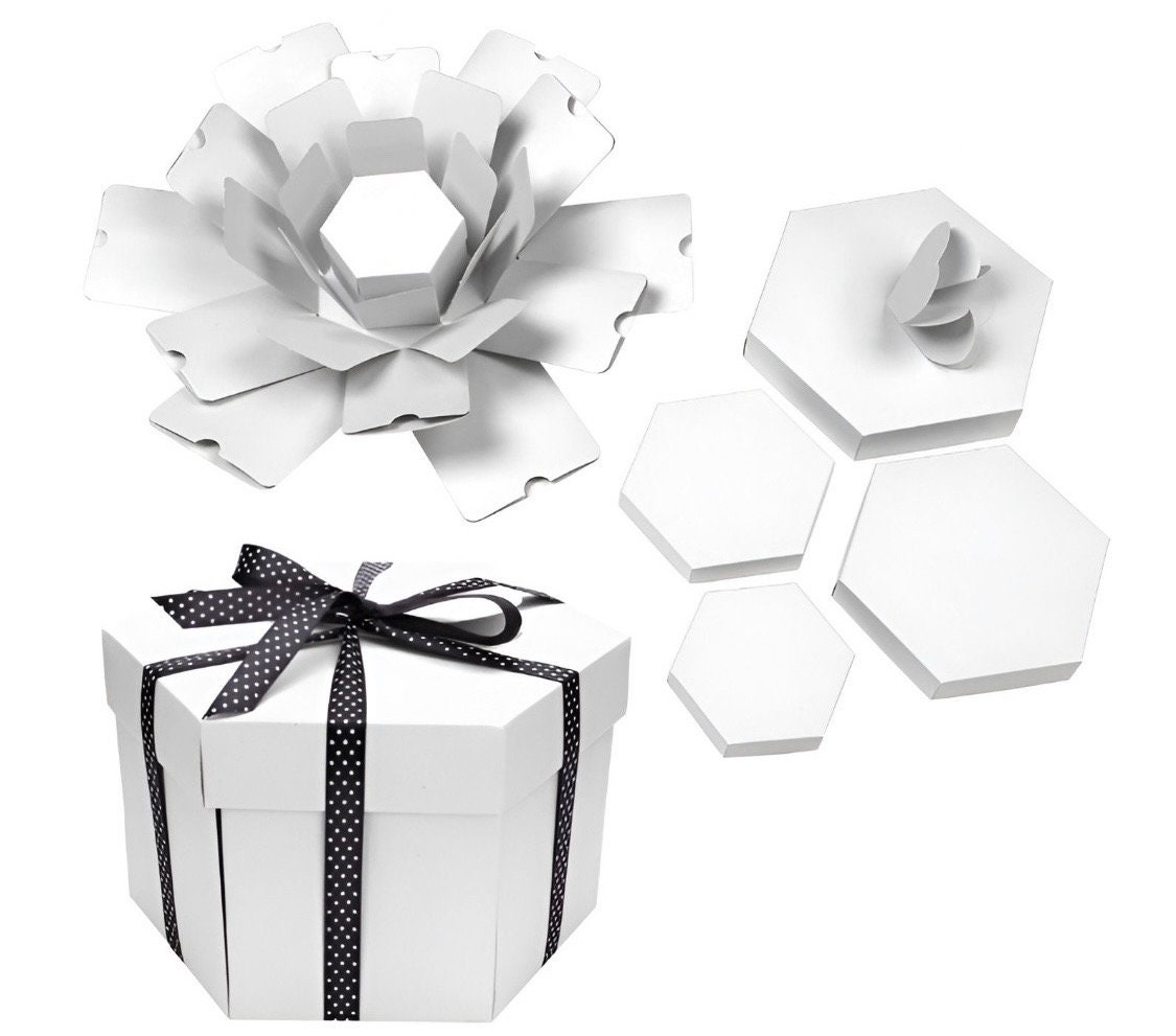 Hexagon Pre Assembled Explosion Gift Box Kit Pop up Photo Box Gift Perfect  for Weddings, Candy, Birthdays, Holidays, Anniversaries, Etc 
