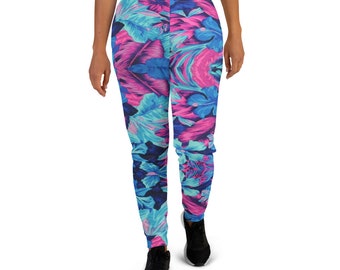 Hawaiin Print Blue Purple Flowers Women's Joggers