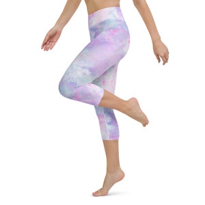 Purple Tie Dye Yoga Capri Leggings Lounge Pants Running Beach