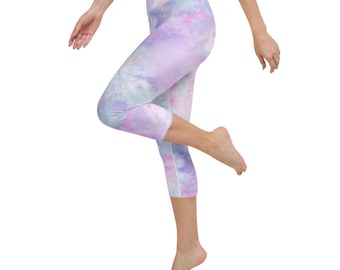 Purple Tie Dye Yoga Capri Leggings Lounge Pants Running Beach