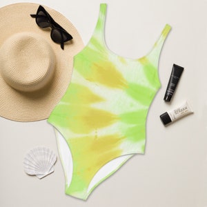 Lime Green Tie Dye One-Piece Swimsuit XS- 3XL Standard and Plus Size Bathing SuitA1A Life Surfing Paddleboarding SUP