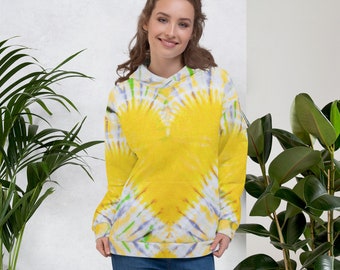 Yellow Tie Dye Heart Unisex Hoodie