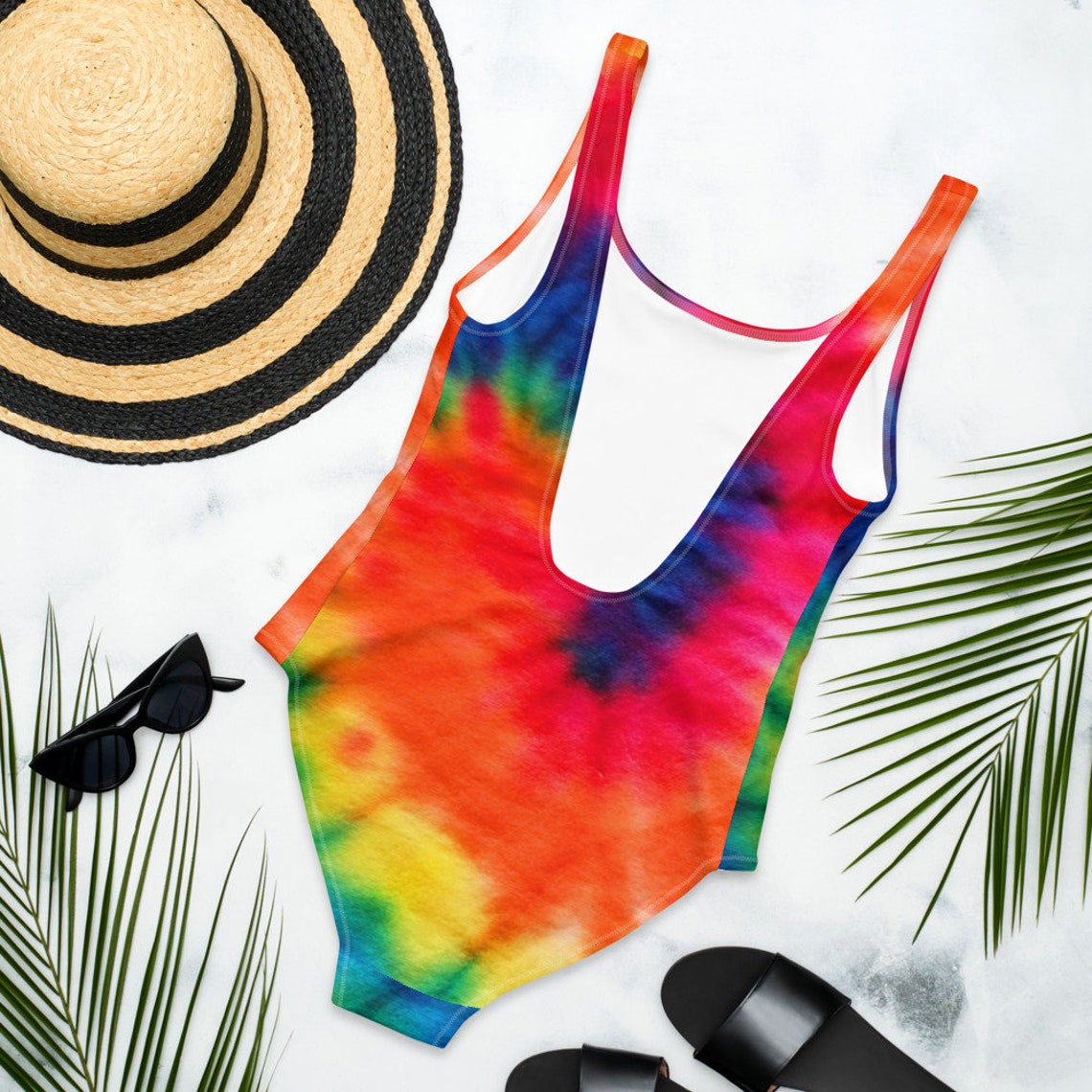 Tie Dye Bright Rainbow Colors Onepiece Swimsuit XS 3XL Plus Etsy