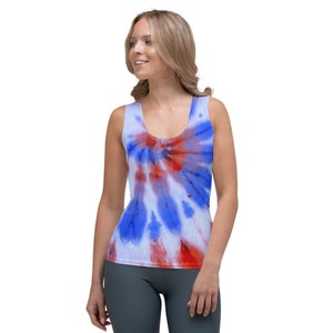 Sublimation Digital Tie Dye Tank Top Fourth of July Red White and Blue