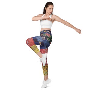 Mönstrade lapptäcksleggings med fickor Löpning Yoga Paddling Surfing Dansare Standard- och Plusstorlekar