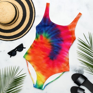 Tie Dye Bright Rainbow Colors One-Piece Swimsuit XS- 3XL Plus Bathing Suit ALL SIZESA1A Life Surfing Paddleboarding SUP