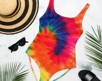 Rainbow Tie Dye One-Piece Swimsuit: Bright Colorful Bathing Suit