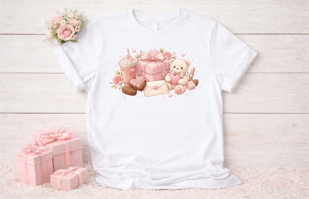 Valentine PNG Clipart | Pink Teddy Bear & Gift Box | Coquette Valentine ...