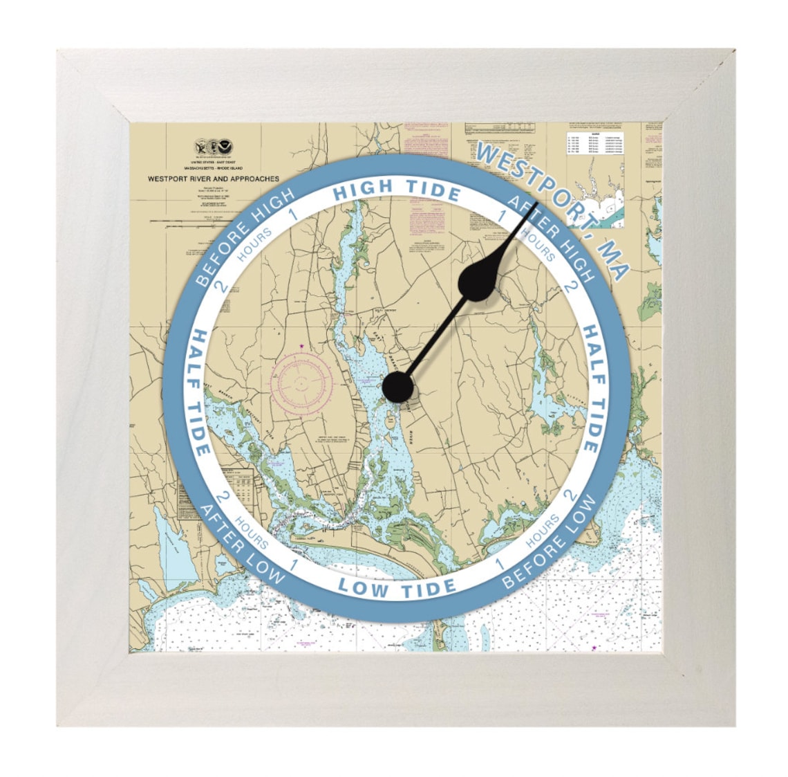 Custom Tide Clock, Nautical Chart, for Any Coast, Hang or Stand, Tide