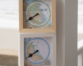 Tide clock, nautical chart, custom for any coast, hang or stand