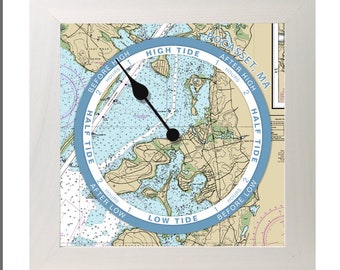 Pocasset,  MA Tide Clock, nautical chart, hang or stand, wood frame, gift idea