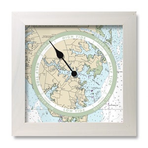Reloj de mareas de la bahía de Chesapeake, Horn Harbor, carta náutica, para colgar o colocar de pie, marco de madera, idea de regalo
