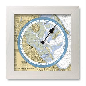 Relógio de maré de Plymouth, Kingston e Duxbury Bay, carta náutica, para pendurar ou ficar de pé, moldura de madeira, ideia para presente