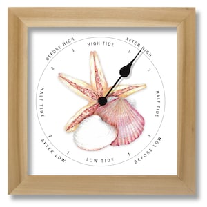 Shells illustration tide clock, nautical chart, hang or stand, tideclock