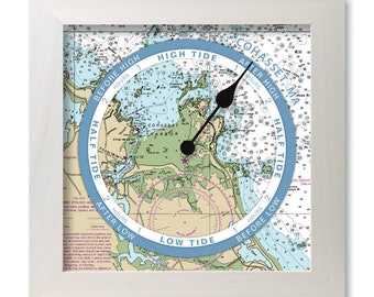 Cohasset, MA Tide Clock, nautical chart, hang or stand, wood frame, gift idea