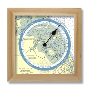 North River, Scituate, Norwell,  Marshfield, MA Tide Clock, nautical chart, hang or stand, wood frame, gift idea