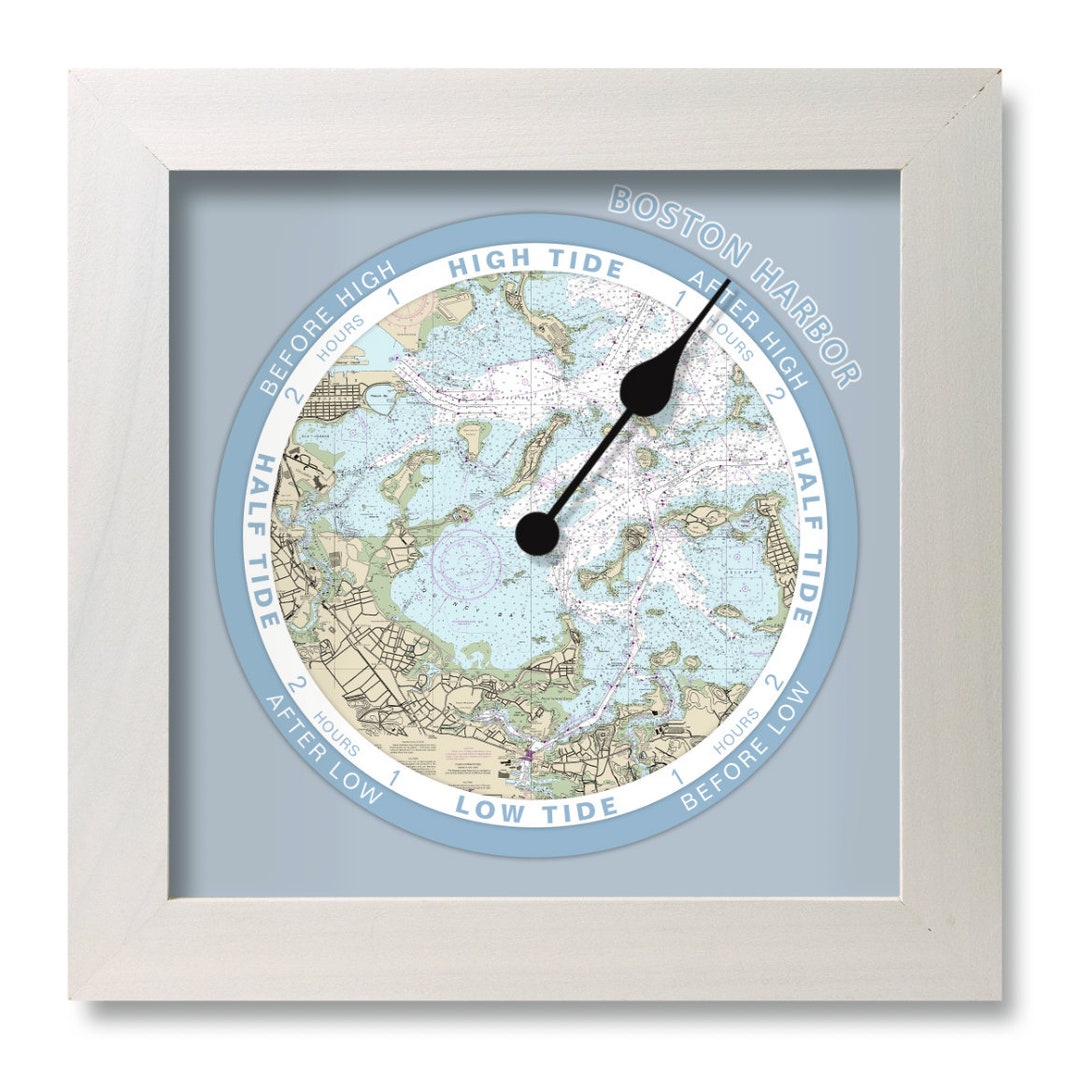 Boston Harbor Tide Clock Nautical Chart Hang or Stand Wood Etsy