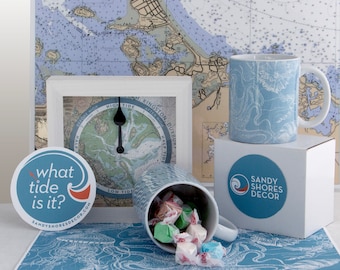 Personalized Beach Theme Gift with Coastal Tide Clock, Mugs, & More!