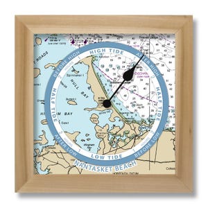 Reloj de mareas de Nantasket Beach, Massachusetts, carta náutica, para colgar o colocar de pie, con marco de madera, idea de regalo