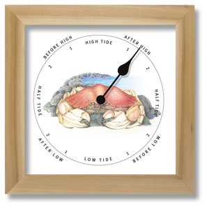 Crab illustration tide clock, nautical chart, hang or stand, tideclock