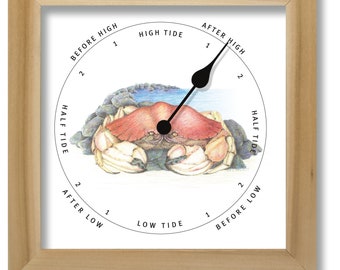 Crab illustration tide clock, nautical chart, hang or stand, tideclock