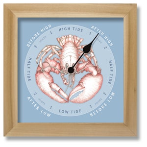 Lobster illustration on blue tide clock, nautical chart, hang or stand, tideclock