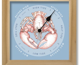 Lobster illustration on blue tide clock, nautical chart, hang or stand, tideclock