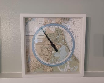 Custom Nautical Chart Tide Clock, Coastal Decor, Hang or Stand Option/NEW DESIGN