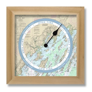 Reloj de mareas de la bahía de Casco, carta náutica, para colgar o colocar de pie, marco de madera, idea de regalo