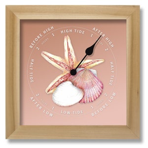 Tide Clock with shells illustration, hang or stand