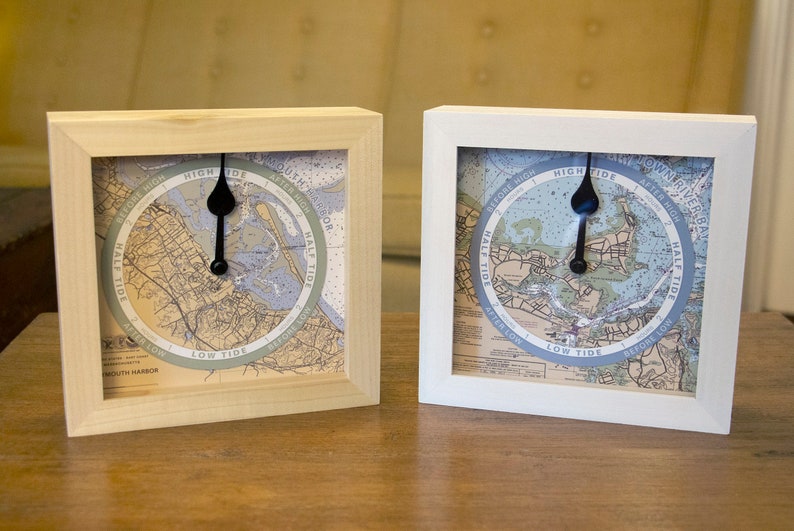 Boston Harbor Tide Clock, Nautical Chart, Hang or Stand, Wood Frame
