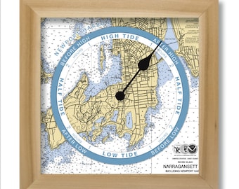 Newport, RI Tide Clock, nautical chart, hang or stand, wood frame, gift idea