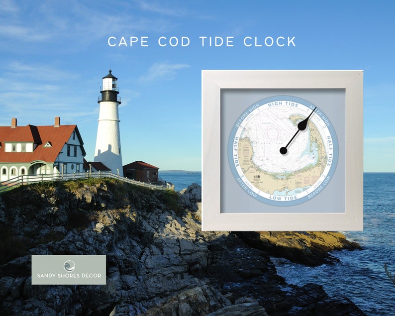 Cape Cod Map Tide Clock Nautical Chart Tide Clock Fisherman and Sailing Gifts Coastal Home Decor image 1