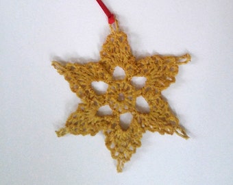 gold crochet snowflake ornament,