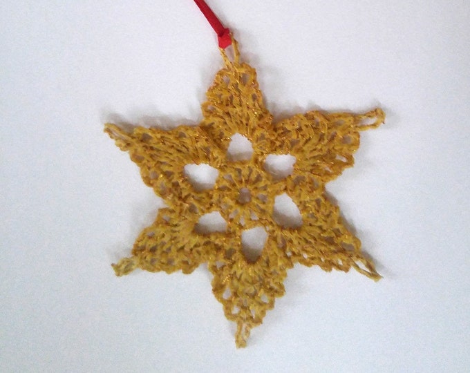 gold crochet snowflake ornament,