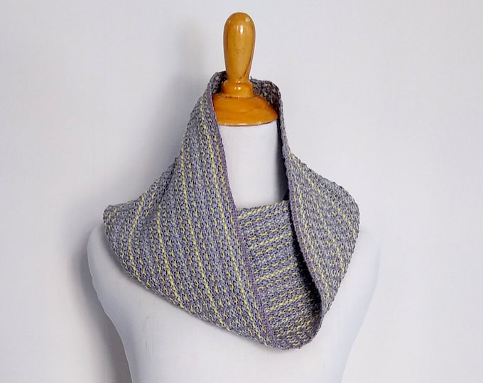 Gray and yellow infinity scarf hand woven