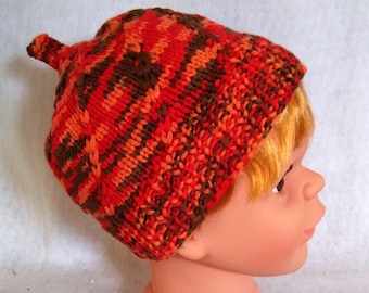 knit baby beanie orange, colorful cotton hat for child, pumpkin hat toddler