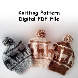 Alpaca Beanie Knit Pattern: Colorwork Winter Hat (PDF Pattern)