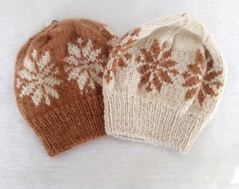 Hand-knit alpaca snowflake hat