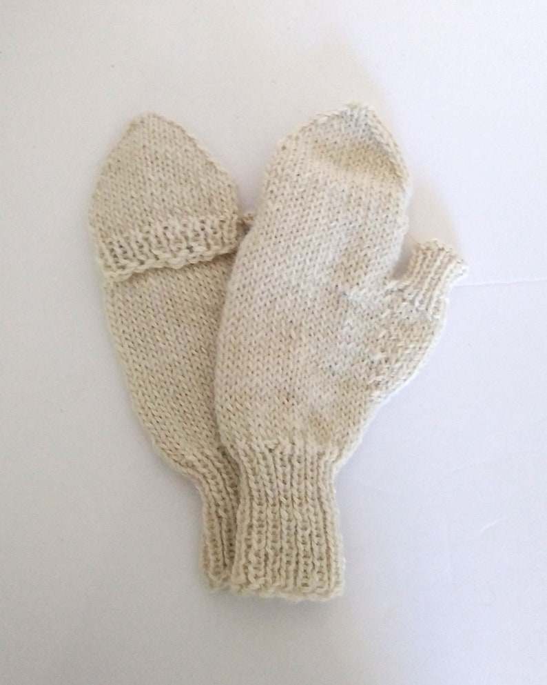 Custom-knit alpaca flip-top mittens, handknit glittens made-to-order from New England raised alpaca, all natural, lightweight, soft and warm White