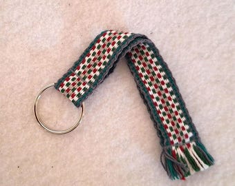 gray green red woven keyfob ID holder