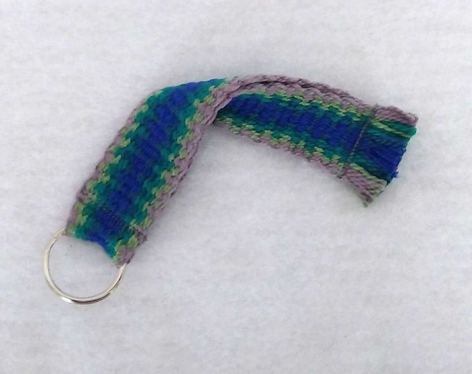 Inkle woven cotton wrist strap blue green gray