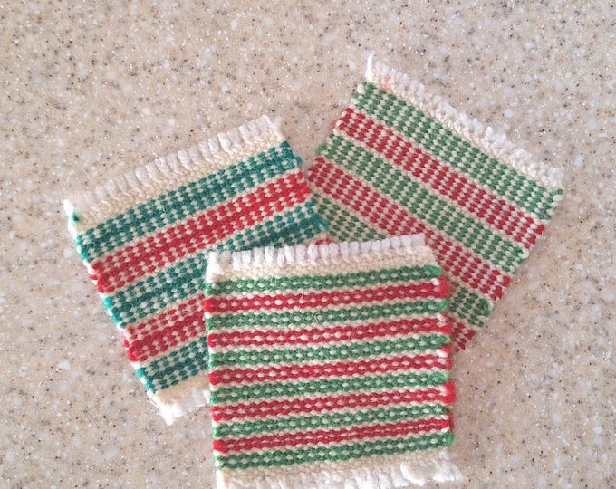 Handwoven Wool Coasters: Christmas themed colors