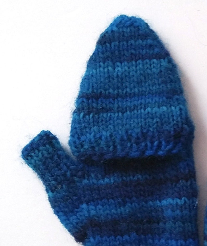 Blue glittens handknit fliptop mittens for outdoor warmth