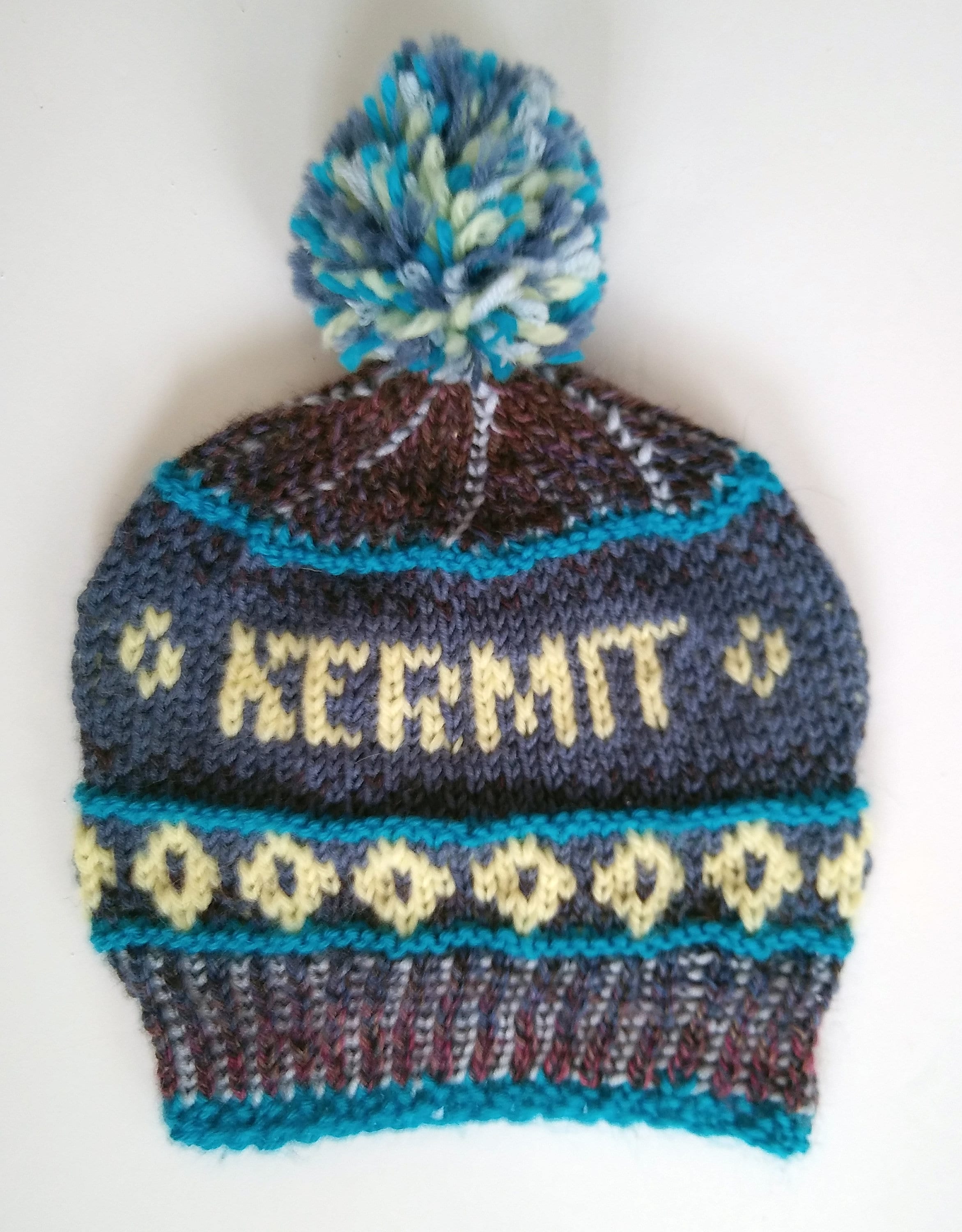 handknit baby boy hat with name, personalized boy pompom hat, custom