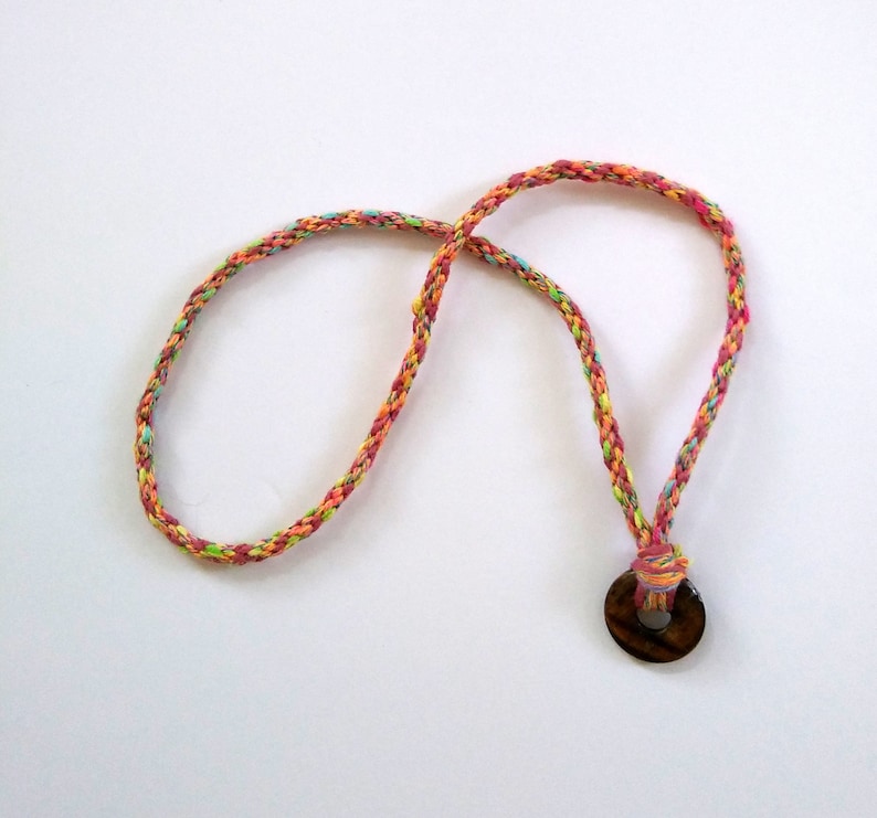 cotton linen cord ready to ship. Hand braided cord necklace with round tiger eye pendant unique design 24 inches long