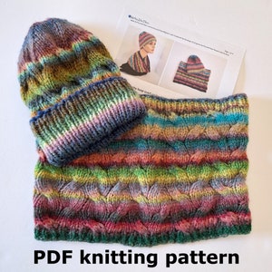Cabled Cowl and Beanie Knitting Pattern: Bulky Yarn (PDF Download)